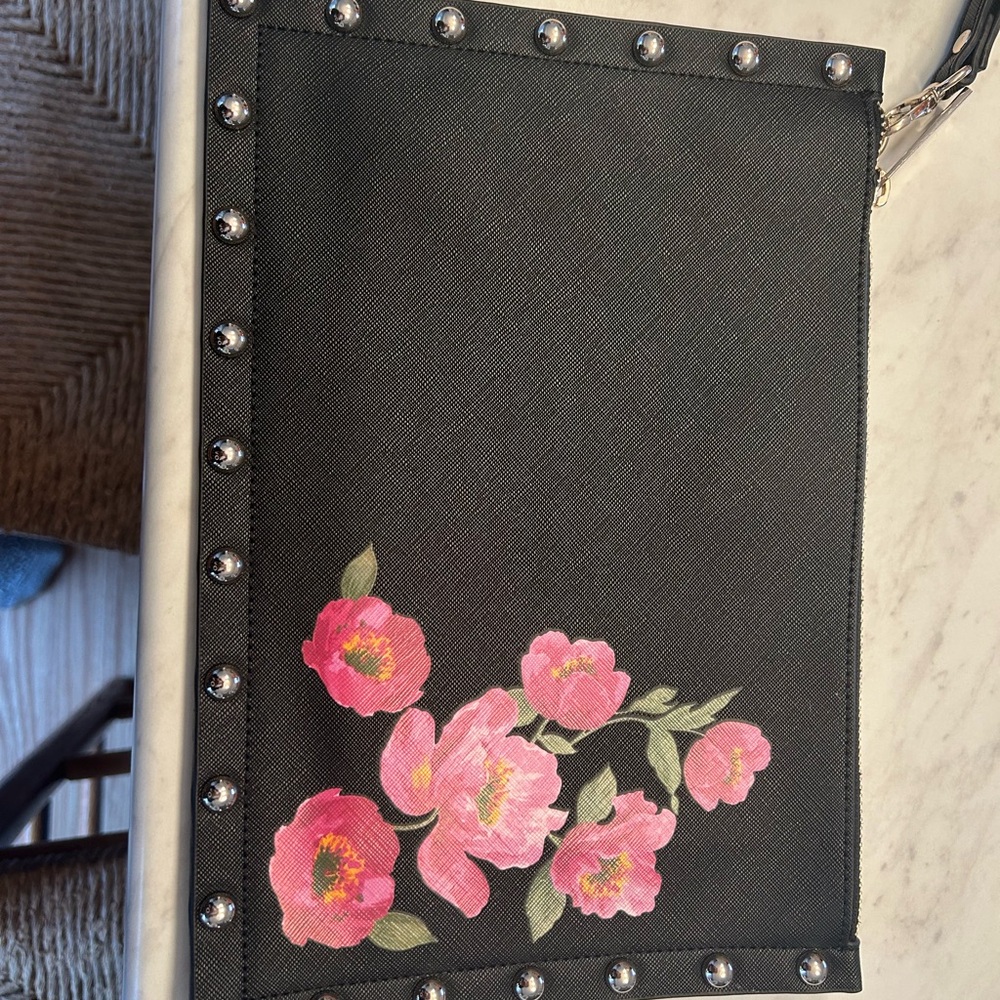 White House Black Market Clutch with Pink Floral Design medium size